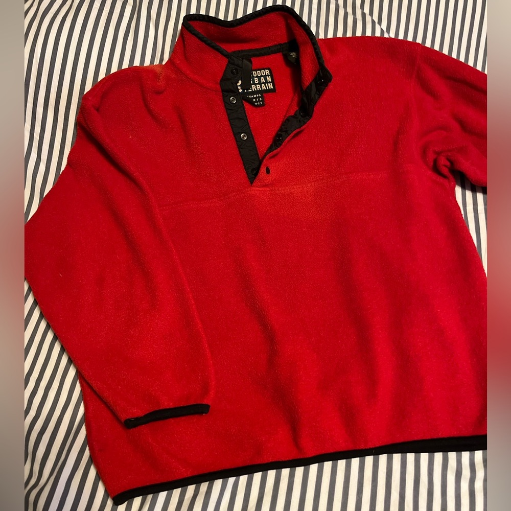 Vintage Outdoor Urban Terrain Red Sherpa Fleece Snap Pullover XL